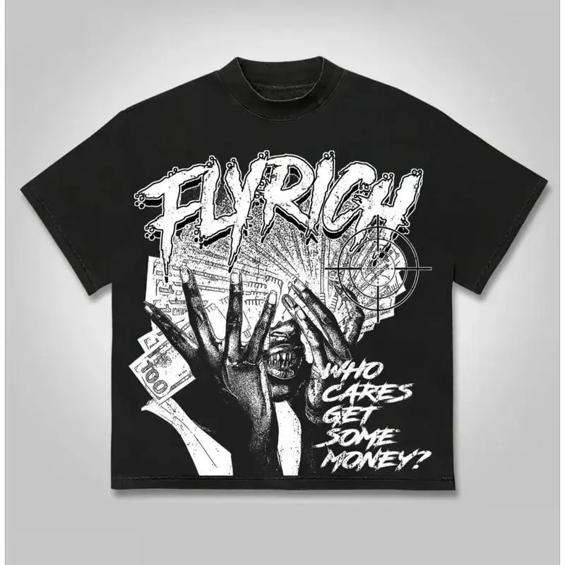 [Graphic T-Shirt] Black Men's Y2K Graphic T-Shirt |   "Who Cares About Money?" Bold Print, Casual Short Sleeve Tee for Summer, Round Neck, Machine Washable y2k  outfits  men