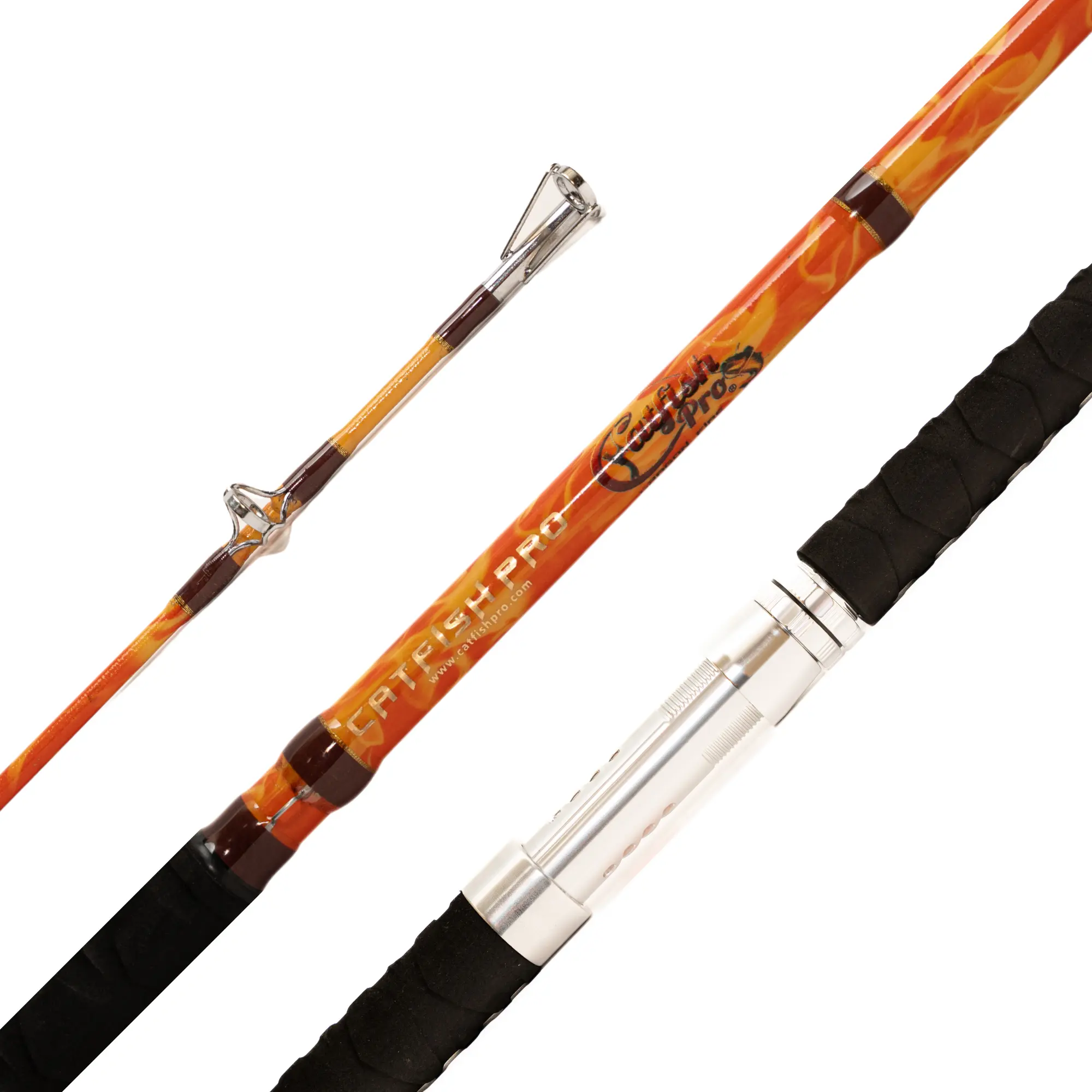 Catfish Pro Orange Dragon Fire 7'6" (90 in) Glow-In-The-Dark Casting Carbon Fishing Rod - Heavy-Duty S-Glass, Non-Slip EVA Grip, Aluminum & Stainless Steel Components, 8+1 Steel Guides for Big Freshwater Fish, Big‑Fish Ready