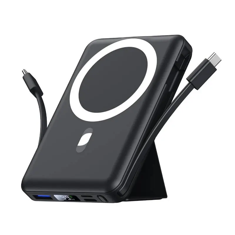 Magsafe Battery Pack 10000mAh Wireless Magnetic Charger 22.5W PD Fast Charging USB-C Cable LED Display Foldable Stand for iPhone 16/15/14/13/12 Pro Max Device Foldable Power Bank Chargeable Lithium Portable with Protection Black Smartphone tiktokshopsprin