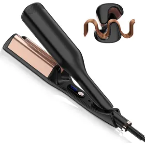 Wave Curling Iron Anti-Scald Hair Crimper, 1.25 Inch Curling Iron, Ceramic Hair Waver for Women, 2 Barrel Wavy Hair Curler with 12 Temp for Wide Deep Waves, Dual Voltage for Global Travel