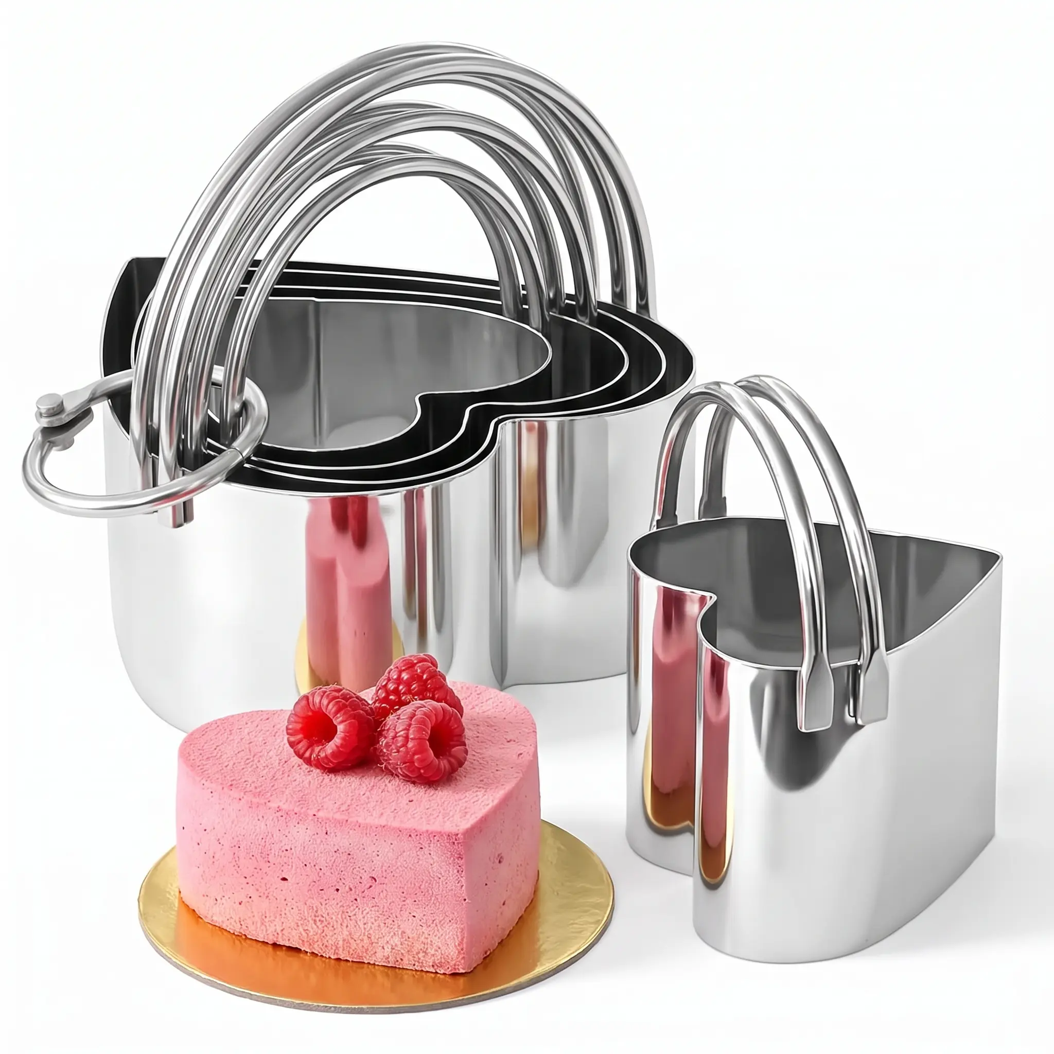 5 Pcs Biscuit Cutters with Handle, Stainless Steel Cookie Mini Flan Cutter, Professional Baking Essential Tools for Valentine's or Wedding Day - Heart Shaped Bakeware