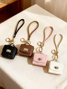 Bright Leather Keychain Bag, Portable Small Purse, Wireless Earphone Case, Multi-Functional Coin Wallet, Fashionable Mini Bag