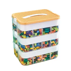 Building Block Storage Box, 1 Count 3-layer Stackable Storage Game Box with Lid, Multi-compartment Plastic Sorting Container, Organizer, Home Organizers, Plastic Storage Bins