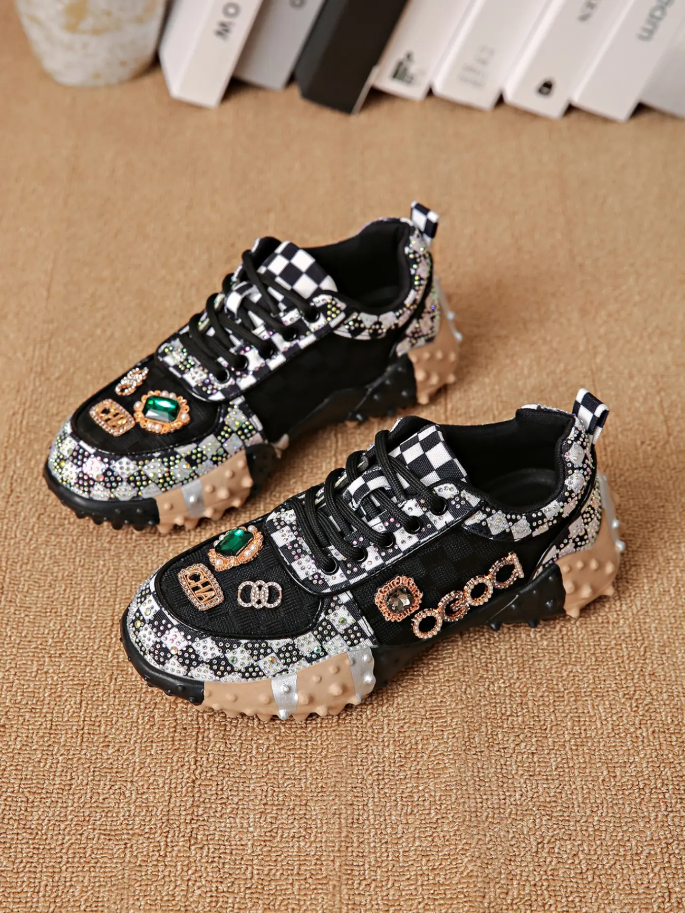 Women's Fashion Rhinestone Design Casual Trendy Trainers Shoes Trainer Sneaker, Lace-Up Comfortable Versatile Durable, Perfect for Various Events, Ideal Birthday Gift