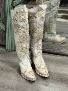 821 ADRIANA WOMENS WHITE IVORY EMBROIDERED COWGIRL BOOTS – ELEGANT WESTERN KNEE-HIGH BOOTS