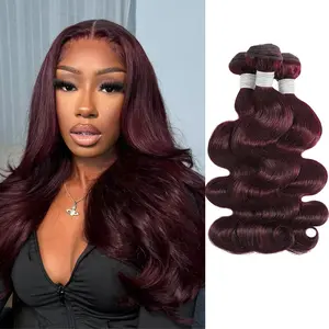 ALHER 99j Purplish Wine Red Human Hair Bundles Body Wave 20 22 24 IN, 12A Dark Burgundy Colored Bundles Sew In Weave for Black Women, 100% Unprocessed Virgin Remy Hair Thick Weft