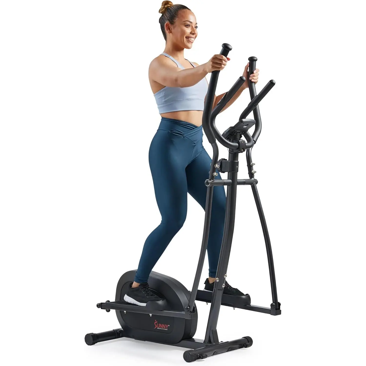 Smart Upright Elliptical Trainer with Built-in Pulse Sensor Indoor Home Use Full-Body Cross-Training & Cardio Fitness Equipment Free Connection to SunnyFit App Optional Extended Stride Length