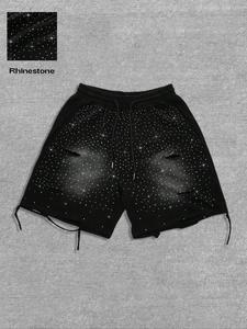 men's printed rhinestone decor distressed casual shorts, fitted comfort for all seasons, trendy kint fabric design