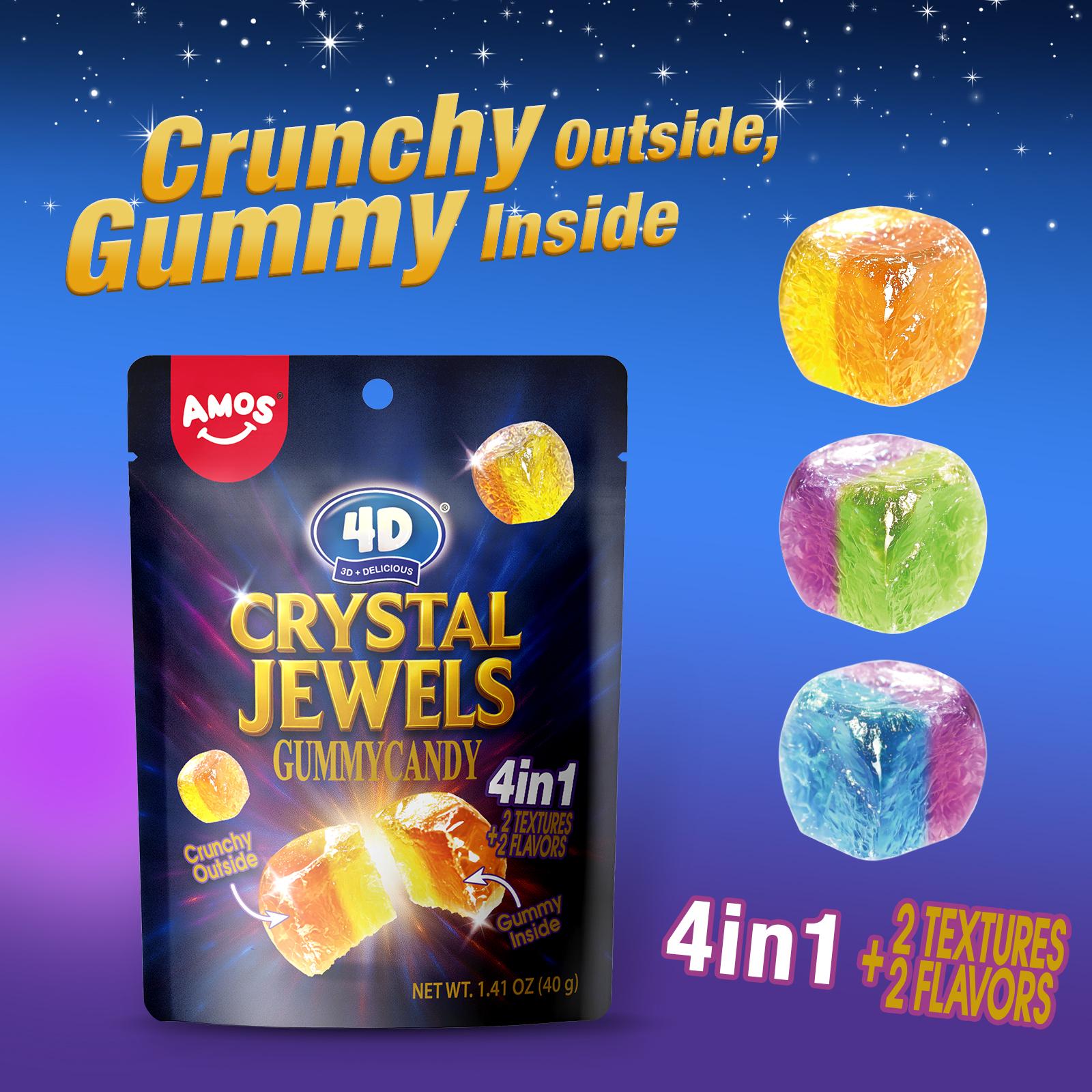 AMOS 4D Holiday Gummy Gift Set – Crystal Jewels, Mermaid, Mochi & Crème Brûlée Gummies with Freeze-Dried Chocolate | A Festive Candy Variety Pack for Sweet Celebrations Sweet Bonbon
