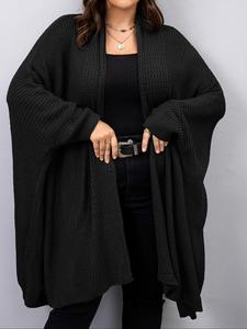 【plus size】 solid batwing sleeve open front cardigan, cardigan for women, elegant knitwear, casual long sleeve knit outerwear for fall & winter, women's oversize clothing for daily wear