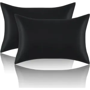 Satin Pillowcases Standard Set of 2 - Silk Soft Pillow Cases for Hair and  20x26 inches, Black Satin Pillow Covers 2 Pack with Envelope Closure for Home,School, Hotel