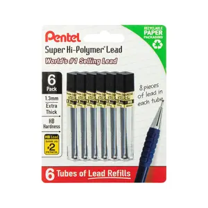 Pentel Super Hi-Polymer Lead Refills, 1.3 mm, HB, 48 Pieces (8 pcs per tube, 6 tubes)