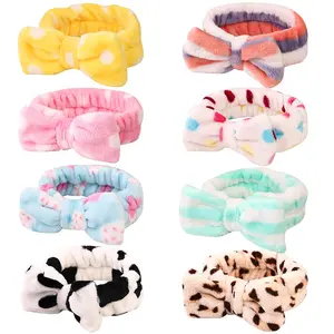 8 Pack  Headband, Coral Fleece Makeup  Headband for Washing , Bow Headbands for Shower Terry Cloth Headbands for Women Facial Hair Band