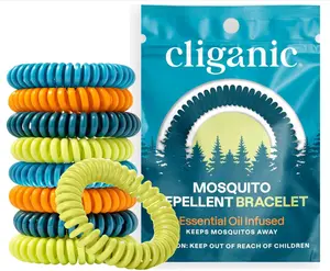 Cliganic 10 Pack Mosquito Repellent Bracelets for Adults & Kids - Natural DEET-Free Bands, Individually Wrapped