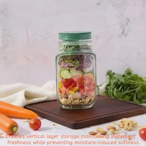 Salad Jar with Side Opening, Mason Jar Salad Container for Lunch with Dressing Compartment, Leak-Proof Portable Pod Jar, Microwave & Dishwasher Safe Meal Prep Box for Home, Office, Travel, Leakproof Container
