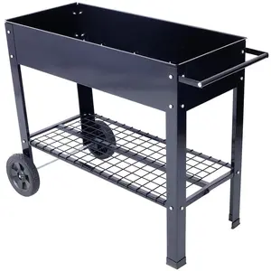 Garvee Elevated Raised Garden Bed, Outdoor Large Metal Planter Box Stand With Legs And Wheels, Mobile Patio Flower Bed With Storage Shelf For Backyard Black As shown