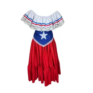 Puerto Rican Traditional Wide Red Dress Flag Style