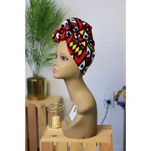 African Print Headwrap (Mini) - Red/Black/Orange Tribal Print