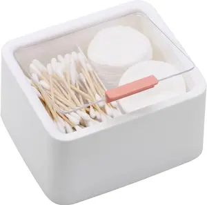 Tecbeauty 2-Slot Cotton Swab Ball Qtip Holder Canister, Plastic Container Dispenser with Hinged Lid for Bathroom, Home Storage Organization, Two Slots