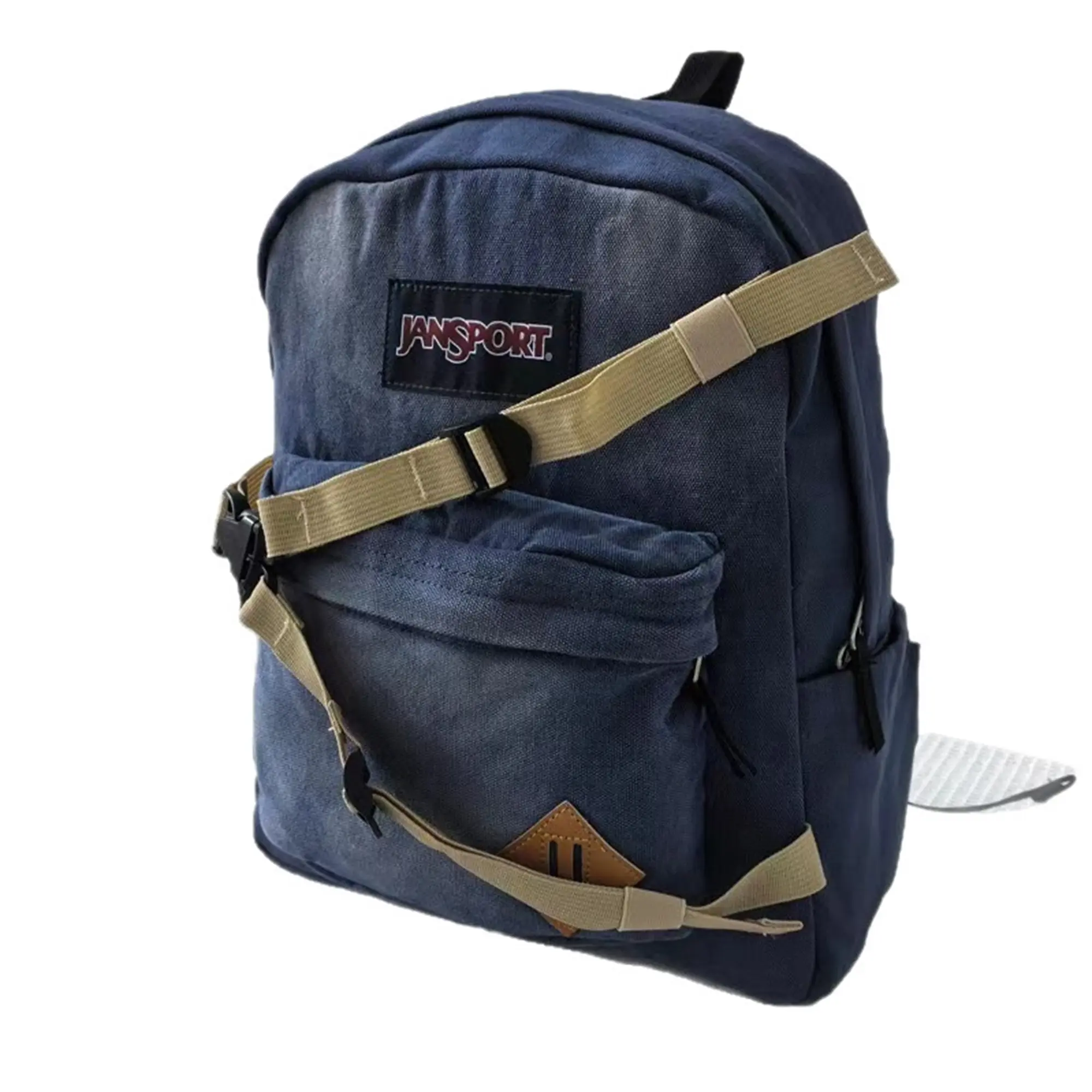 JanSport Backpack - Retro Street Vintage Washed Denim, Adjustable Cross-Straps, Durable Canvas School Bookbag (32×21×42cm) with Front Pocket, Side Water Bottle Slot for College Daily Commute, Backpacks For School