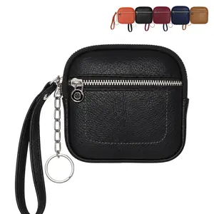 BMTWE Square Mini Coin Purse, Double Zipper Bag with Wrist Strap & Key Ring for Cards Cash Keys Earphones Lipstick, Ideal Gift Card Holder for Women Girl