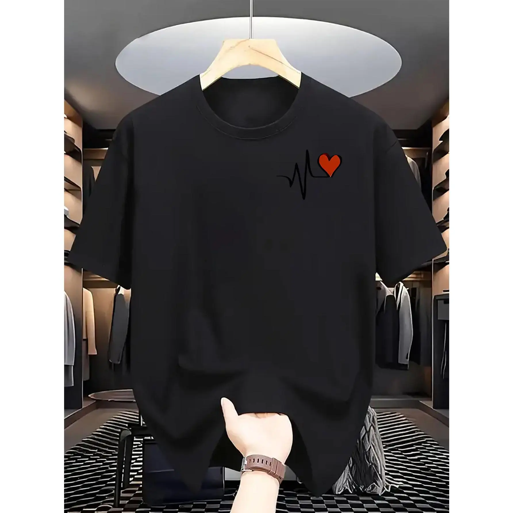Heartbeat Graphic T-shirt, Unisex Baggy Fit 100% Cotton Top, Soft Casual Tee for Matching Couples, Day, Stylish