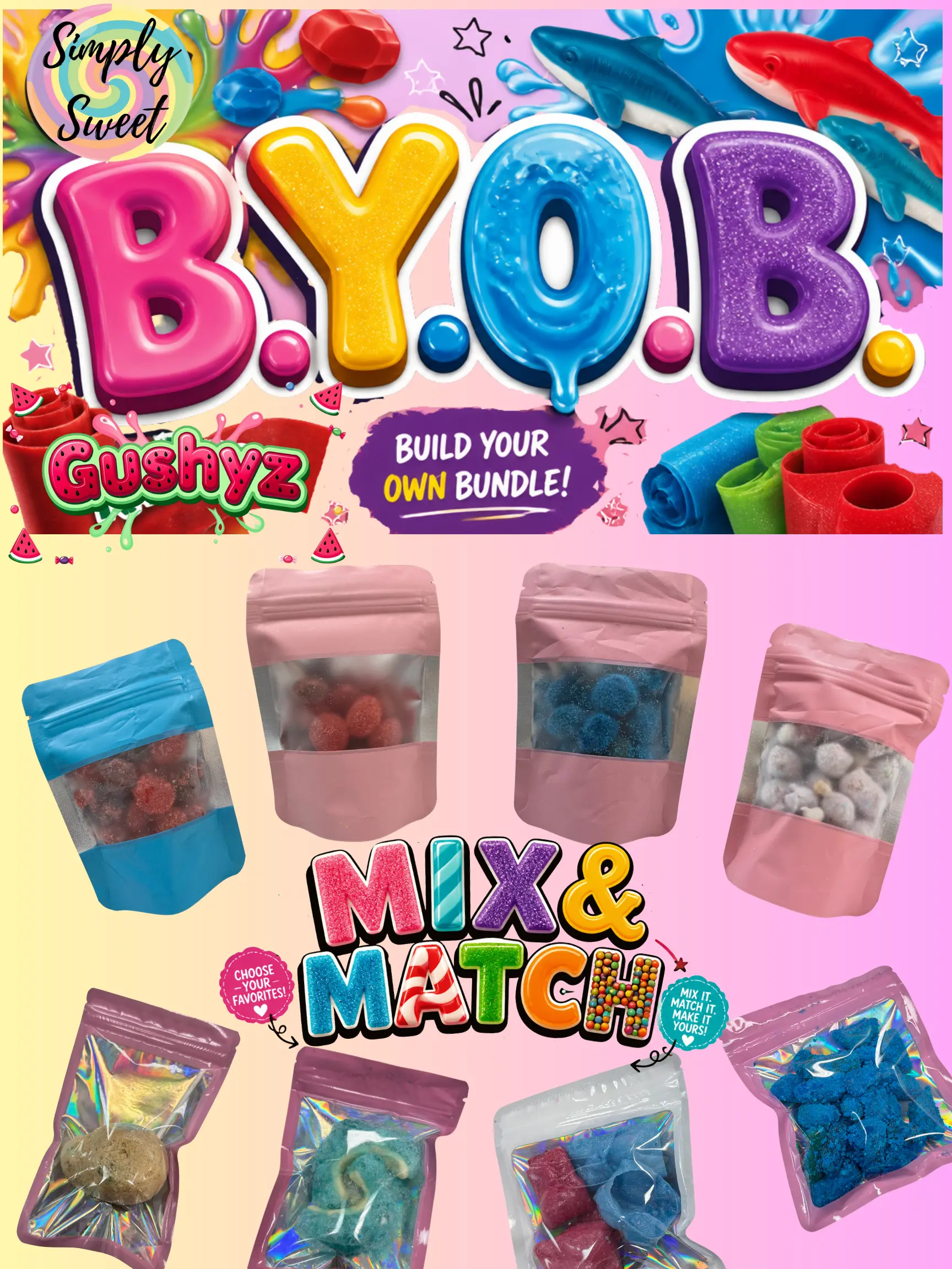 Simply Sweet CLE Mini Candy Packs - Sweet-and-Sour Watermelon, Rainbow Fruit Gummy Snack Variations