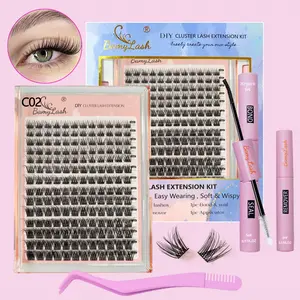 C02 Wispy Natural 8-16mm Mixed Length Fake Eyelashes, Fluffy False Eyelashes with Lashes Bond & Seal & Remover & Tweezers, Individual Diy Cluster Lashes, Eye Makeup Accessories for Women, Eyelash Extensions Kit