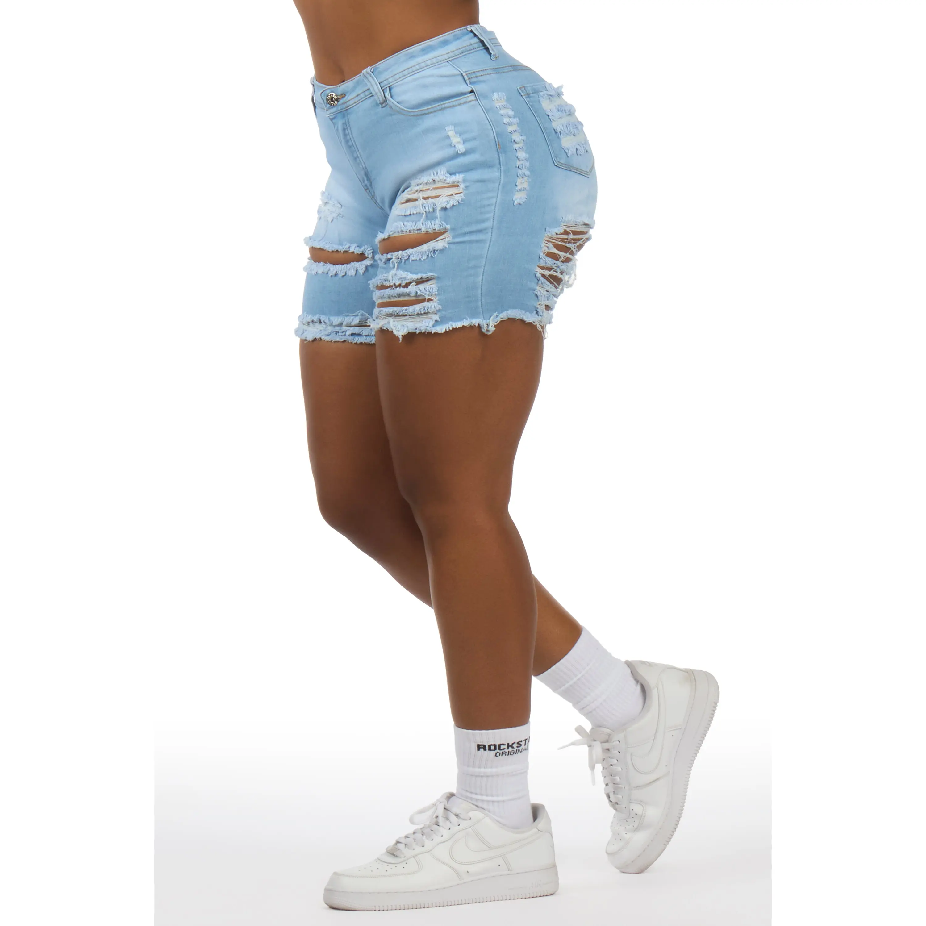 Adilla Light Wash Distressed Denim Short