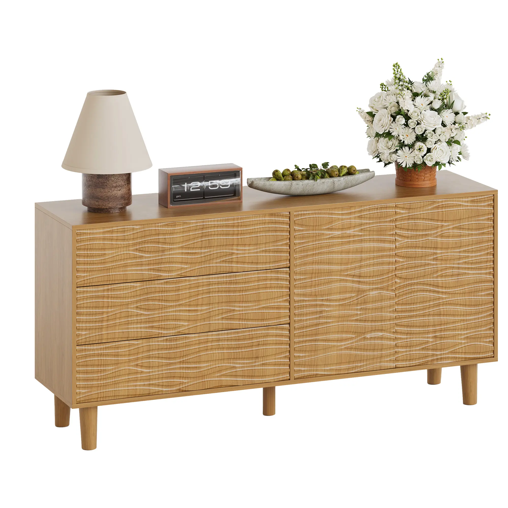 61" Mid Century Sideboard Buffet Cabinet, Large Storage Cabinet with 3 Drawers, 2 Doors, Adjustable Shelf, Accent Console Table for Living Room