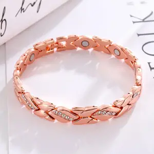 T Women's leaf bracelet, pure copper magnetic bracelet with diamonds, 3500 gauss effective magnet, outdoor fun tiktokshopspringglowup