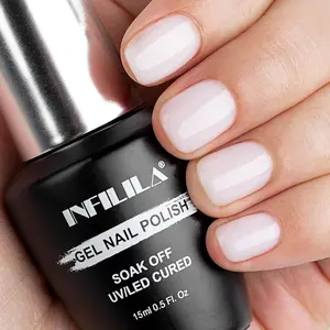 INFILILA Milky White Gel Polish, Sheer Gel Nail Polish, 15ML Translucent Milky White Nude Gel Polish, Neutral White Color Gel Polish for Girls 0.51Oz (Milky White) N01