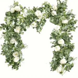 Elegant 177.8cm Eucalyptus Garland with Faux Roses & Peonies - Perfect for Weddings, Parties, and Outdoor Decor home garden decorative artificial fern plant artificial rose flower vine, 1piece faux floral garland for dining table centerpiece