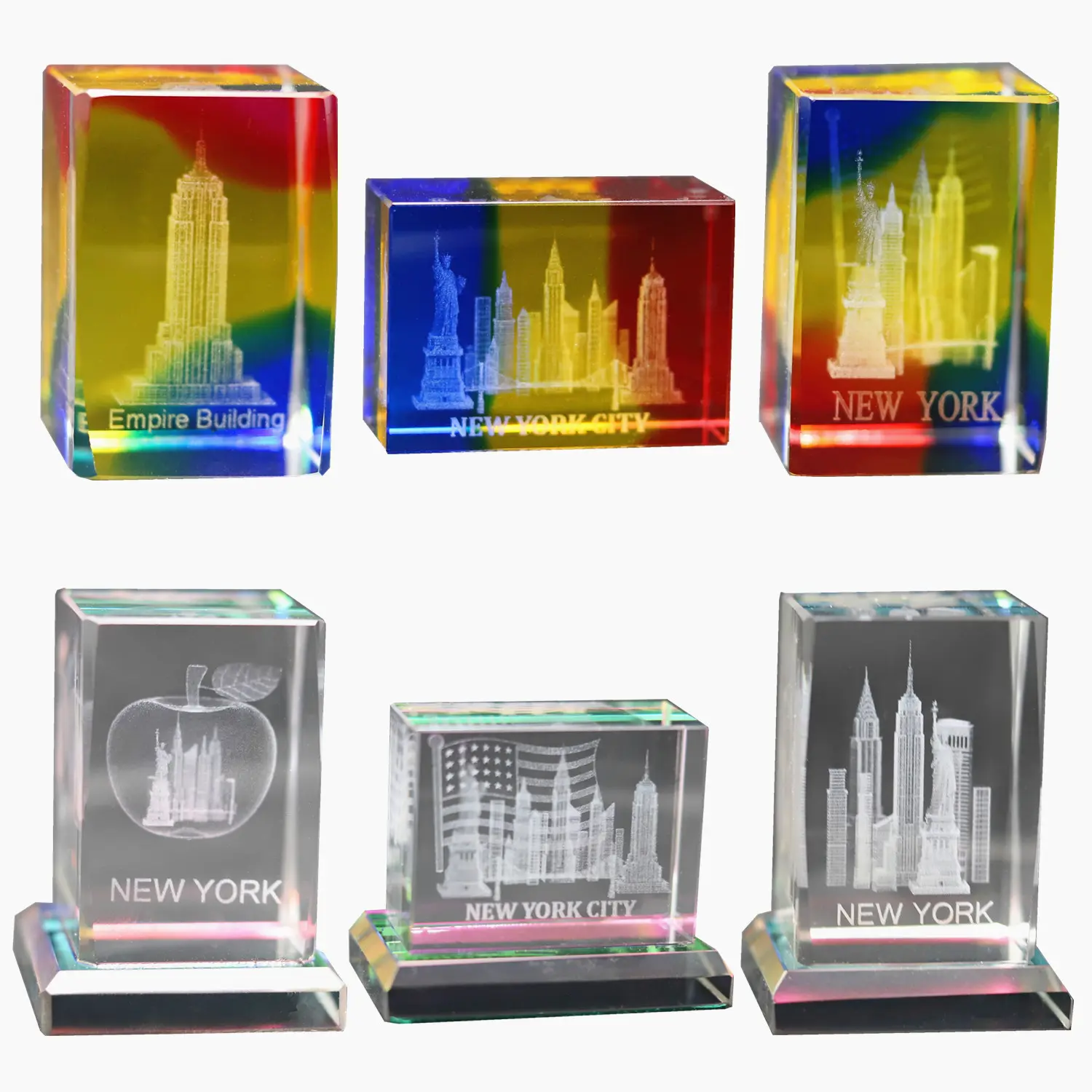 6 Pack Laser Etched Crystal, Crystal Glass Cube Engraving, 3D Crystal, Figurine, New York Souvenirs, NYC Skyline Gifts, Home Decor, Famous Landmarks, Keepsake, Desk Ornament