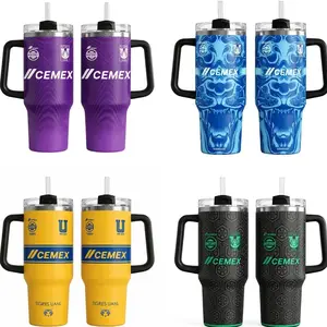 Tigres UANL 40oz Insulated Tumbler with Handle and Straw, CEMEX Jersey Style Stainless Steel Travel Mug, Mexican Soccer Fan Cup, Reusable Water Cup for Iced Coffee, Hot Cold Drinks, Game Day Gift