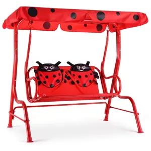 Costzon All-Weather kids Patio Swing,  2-Seater Porch Swing Lounge Chair Hammock w/Removable Canopy, Outdoor Swing Bench Christmas Festival Gift Black Friday Cyber Monday