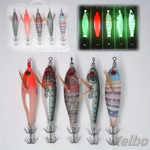 5pcs Glow-in-the-Dark Fishing Lures with 3D Eyes - Realistic Shrimp, Squid, Octopus - Hard Bait Jig Lures with Hooks, Non-Toxic, for Night Fishing, Saltwater/Freshwater - Includes Storage Box (5pcs), Fishing Lures And Baits, Saltwater Fishing, Lifelike De