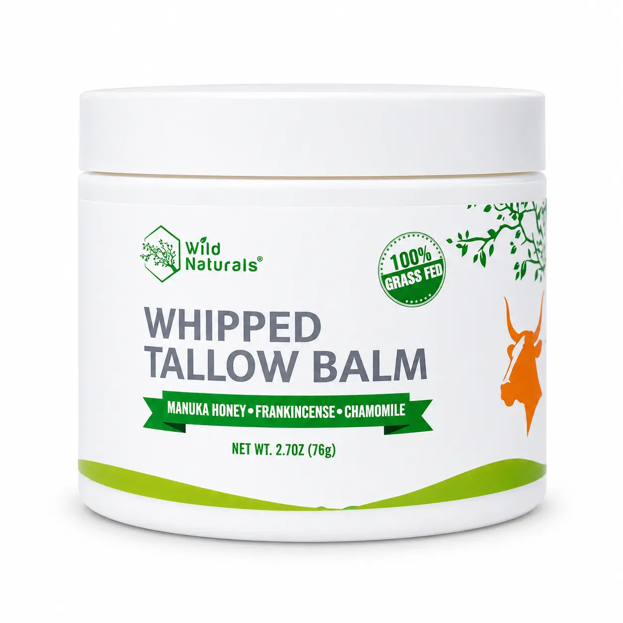 Wild Naturals Whipped Tallow Balm for Face & Body - 100% Grass-Fed Tallow with Honey Chamomile & Evening Primrose - Deep Moisture Eczema Relief Skin Repair Dewy Glow - Unscented Non-Greasy All-Natural Moisturizer for Dry Skin & Anti-Aging - 4oz Made in US