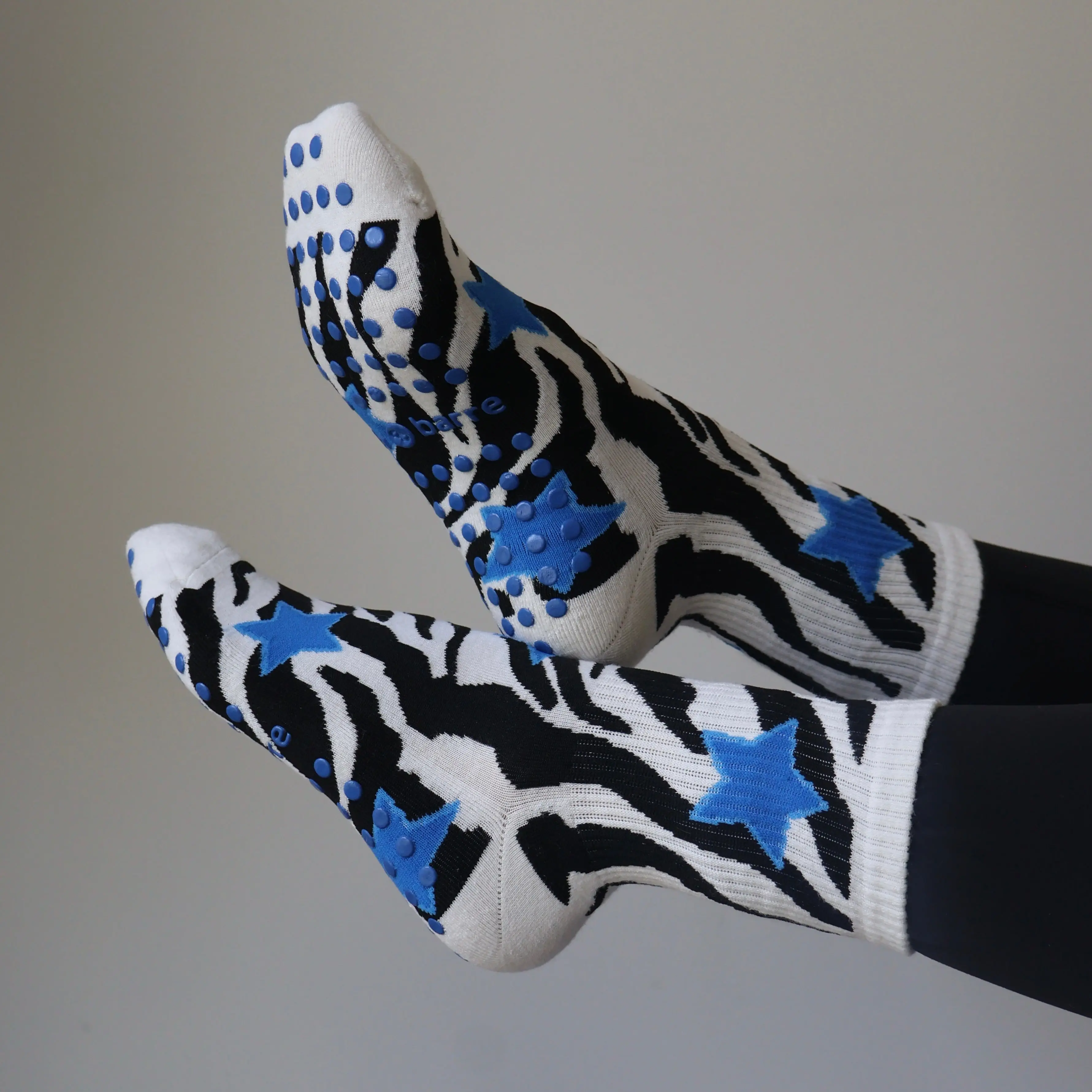 Women's Zebra Grip Socks - Cute Bold Design Ribbed Soft Knit Feels Cozy Anti-Slip Socks for Studio Pilates, Barre, Workout, Yoga