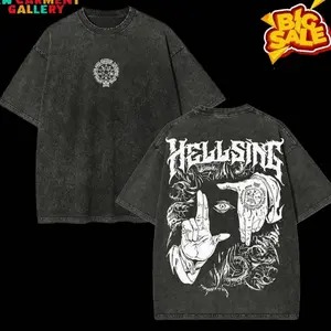 Retro Heavy Limited "Alucard Hellsing Hand Signs" Anime Double Printed Vintage Oversized Washed Tee Unisex Oversize Anime Manga Washed Heavyweight Cotton T-shirt, Gift For Anime Fan, Anime Lover TikTokShopBlackFriday UQ7 WPM