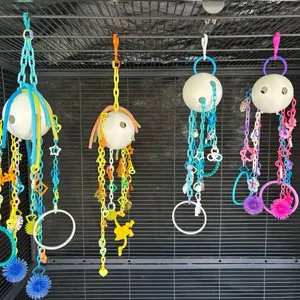 Pulley Chain Enrichment Exotic Pet Toy for Small Birds Parrots Sugar Gliders /  Interactive Hanging Playset