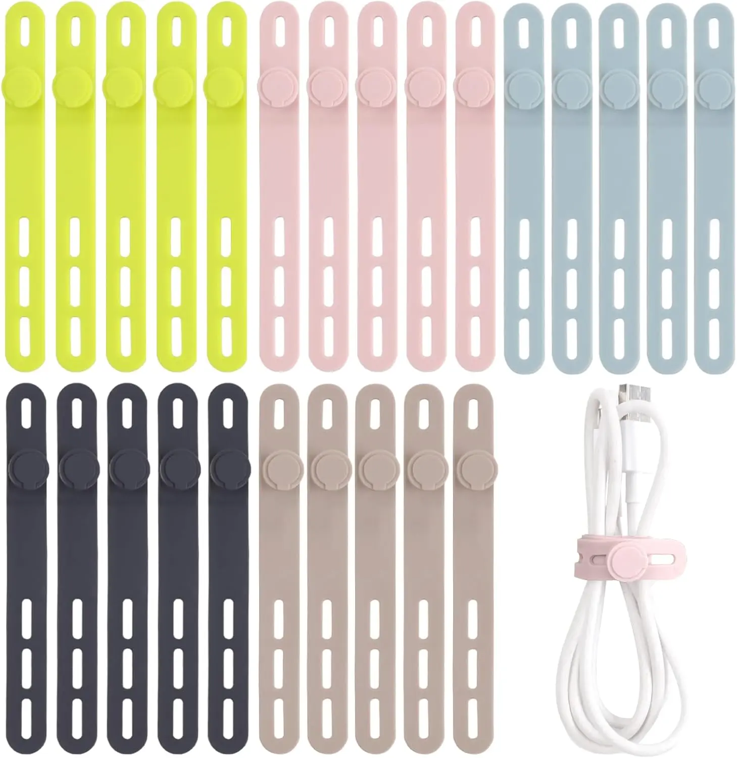 25 Pcs Silicone Cable Ties, Cord Ties Cord Wrap, Cable Ties Reusable, High Elasticity Cord Wraps for Electrical Cords, Cord Organizer for Earphone, Phone Charger