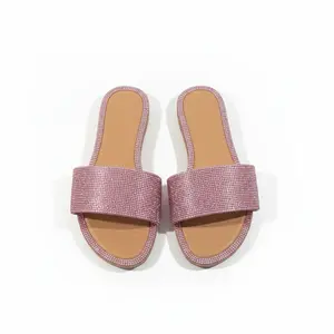 Bling Rhinestone Sandals Slides - Pink Glitter Comfortable Summer Shoes for Women