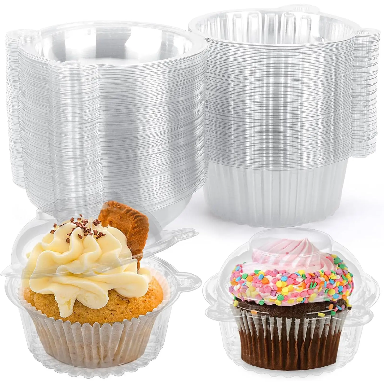 50-Pack Sturdy Plastic Cupcake Containers with Seal-Tight Lids, 4.3x3.2 In Stackable Kitchen Baking Tools & Utensils, Essential Bakeware for Wedding, Birthday Party Supplies
