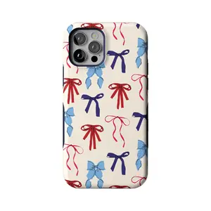 Casely iPhone 12/12 Pro Case | American Girlie | Red White & Blue Bows | Bold Protective Design | Compatible with MagSafe