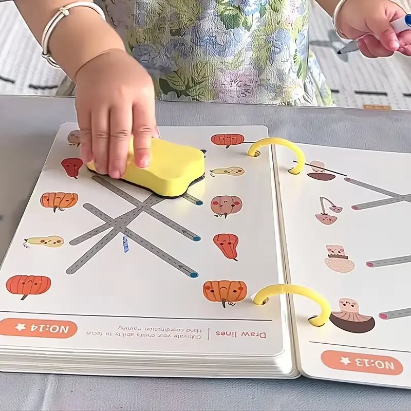 34-Page Reusable Writing Practice Book for Kids, Tracing Preschool Books, Teaching Supplies, Preschool Learning Materials, Number Tracing Shape Recognition Fine Motor Skills Training, New Year Christmas Gift