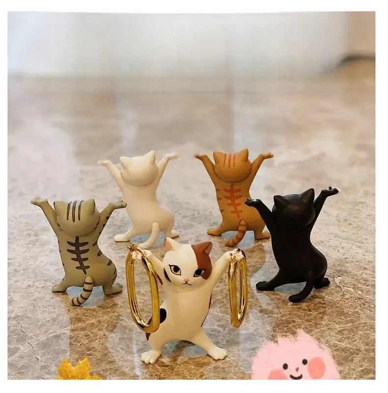 1/5-Piece Set Of Cute Cat Pen Holders, Fun Cat Figurine Decorations, Plastic Crafts, Earphone Stands, Room And Office Desktop Home Decor Accessories
