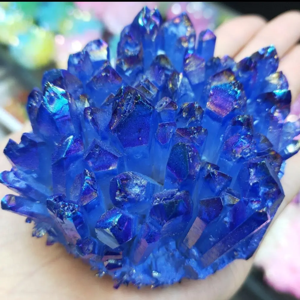 Natural Blue Aura Quartz Crystal Cluster