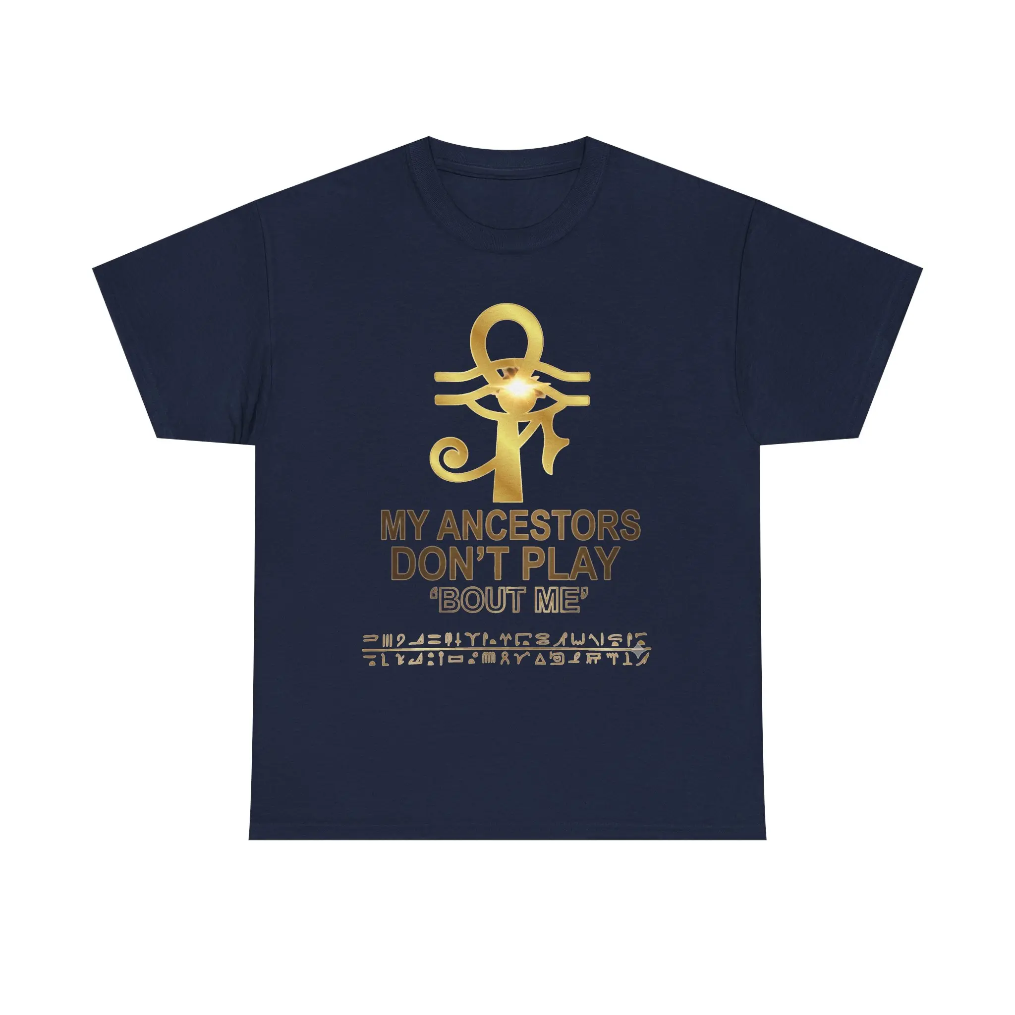 Men's Cotton Fabric Streetwear T-Shirt - Golden Ankh Graphic, Casual Short-Sleeve, Classic Fit, Comfortable Drape, Cultural, Distressed Knit Menswear Top