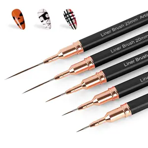 Metallic Nail Art Pens, Liner Brushes Set, 5PCS Black Color Nail Tools For Long Lines, Thin Details, Fine Drawing, Liner Brush UV Gel Polish Painting Nail Design Sizes 7/9/11/15/25mm